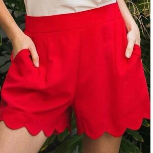 JODIFL Red Scalloped Hem Women Shorts Small NWT